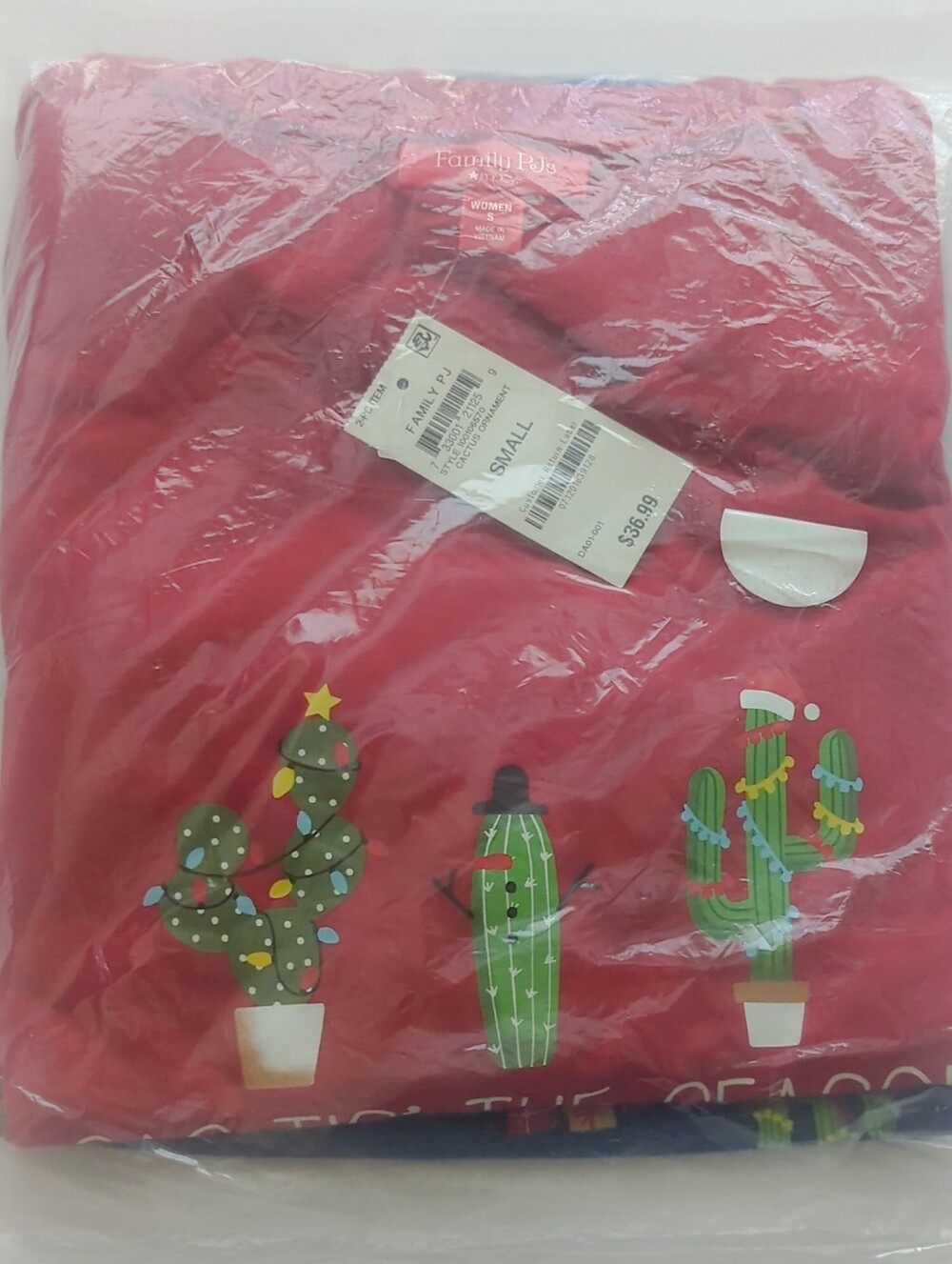 Macy's If I Get PJs Red & Green Christmas Cactus Ornament Pajama Set Size S NWT